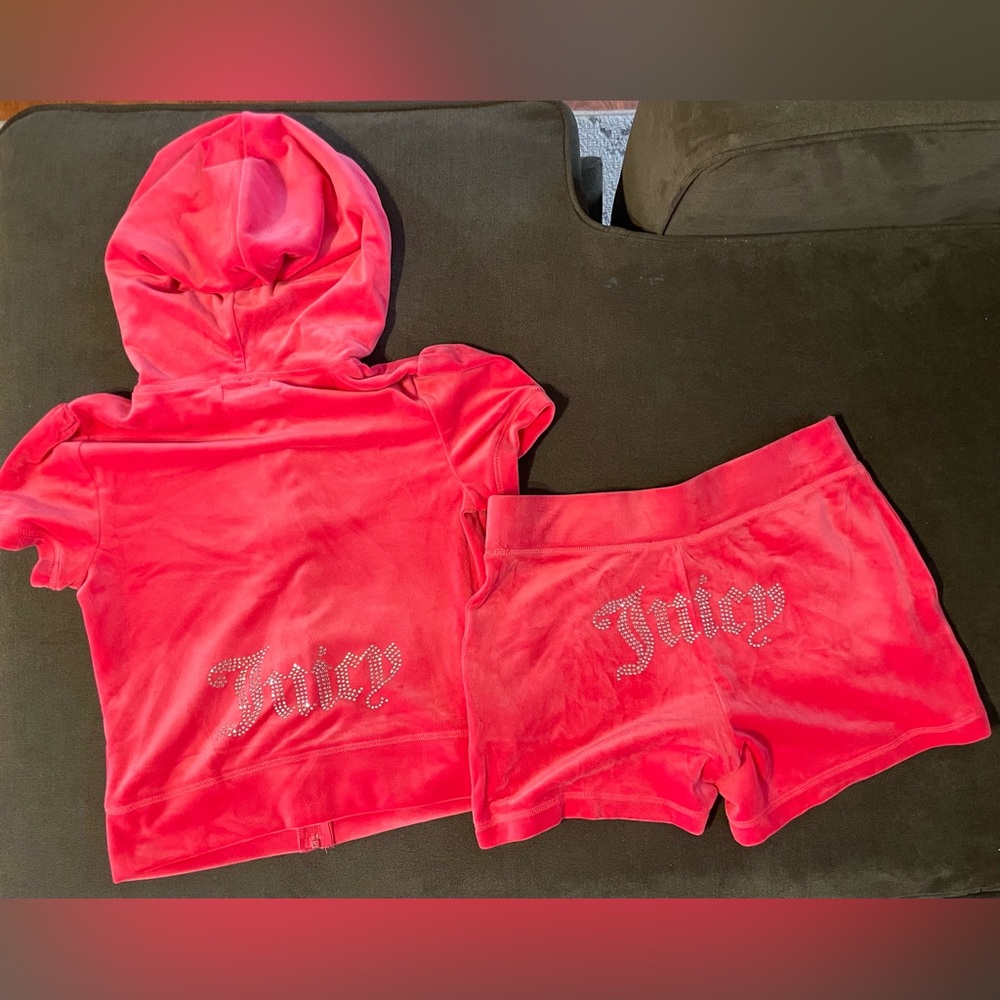 Juicy Couture Watermelon Velour hoodie  & shorts tracksuit SMALL